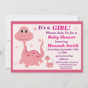 Pink dinosaur baby shower invitation