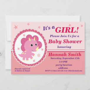 Pink dinosaur baby shower invitation