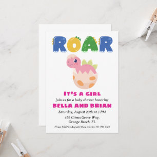 pink dinosaur baby shower invitations