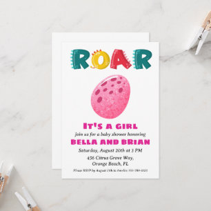 pink dinosaur baby shower invitations