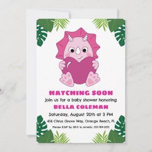 pink dinosaur baby shower invitations