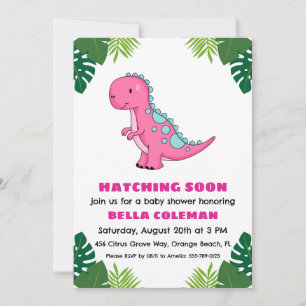 pink dinosaur baby shower invitations