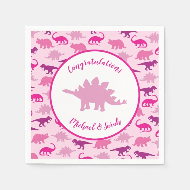 Pink Dinosaur Baby Shower Napkin (Front)
