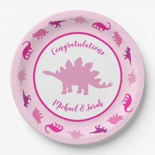 Pink Dinosaur Baby Shower Paper Plate