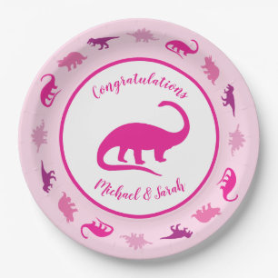 Pink Dinosaur Baby Shower Paper Plate