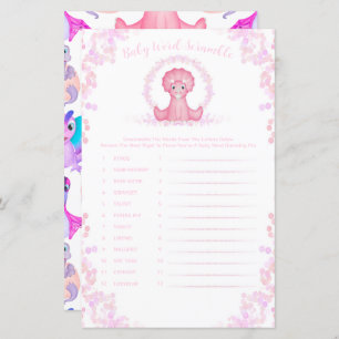 Pink Dinosaur Baby Word Scramble Baby Shower Game