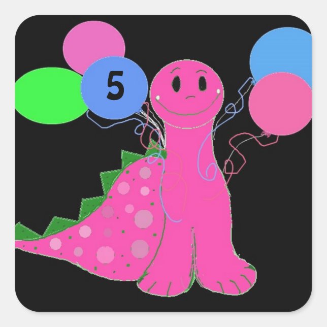 Pink Dinosaur Birthday Customisable Age Square Sticker (Front)