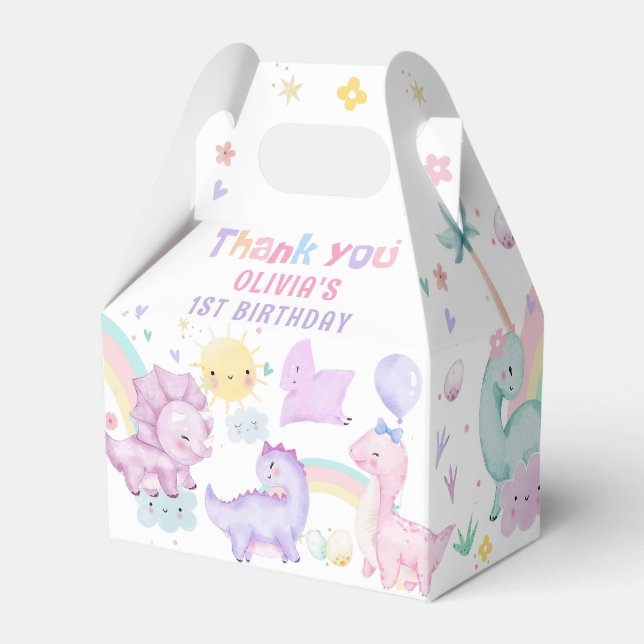 Pink Dinosaur Birthday Favour Box (Front Side)