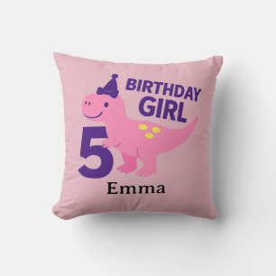 Pink Dinosaur Birthday Girl - Age 5 Celebration Cushion
