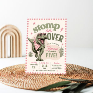 Pink Dinosaur Birthday Invitation