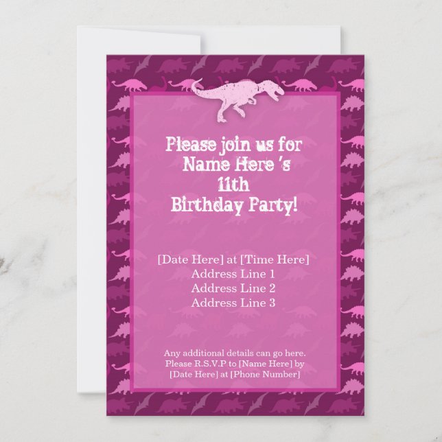 Pink Dinosaur Birthday Invitation (Front)