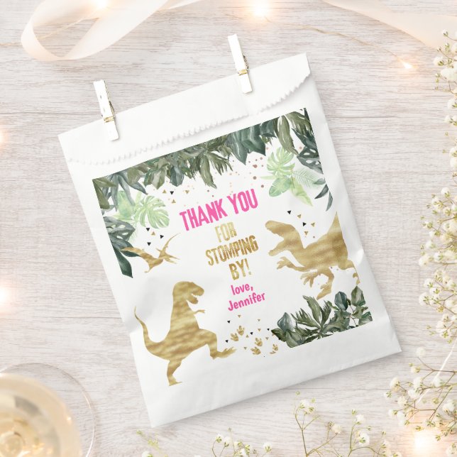 Pink Dinosaur Birthday Party  Favour Bag (Clipped)