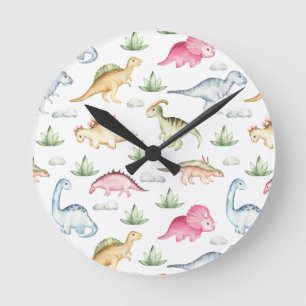Pink Dinosaur Birthday Party, Girls Dinosaur party Round Clock