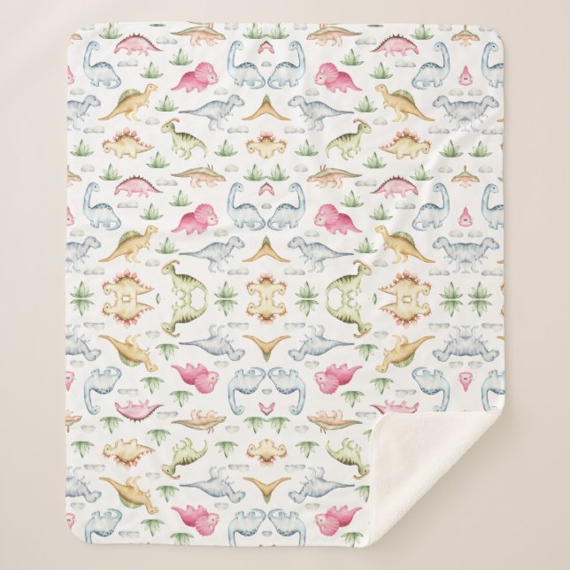 Pink Dinosaur Birthday Party, Girls Dinosaur party Sherpa Blanket (Front)