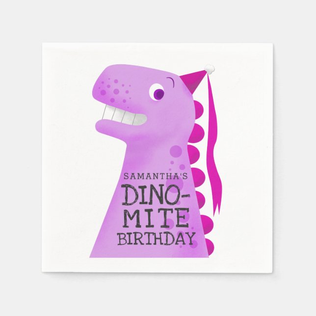 Pink Dinosaur Birthday Party Napkin (Front)