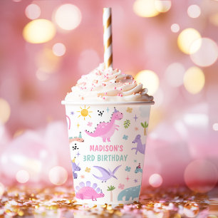 Pink Dinosaur Birthday Party  Paper Cups