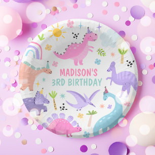 Pink Dinosaur Birthday Party  Paper Plate