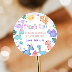 Pink Dinosaur Birthday Party Thank You Classic Round Sticker