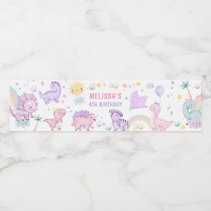Pink Dinosaur Birthday Party Water Bottle Label