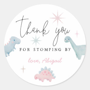 Pink Dinosaur Birthday Stomping By Favour Classic Round Sticker