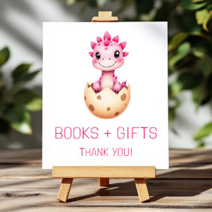 Pink Dinosaur Books and Gifts Baby Shower Sign