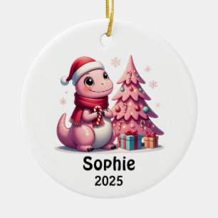 Pink Dinosaur Christmas for Kids, Custom Dinosaur Ceramic Ornament