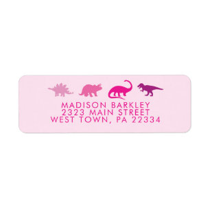 Pink Dinosaur Cute Kid's Dino Return Address Label