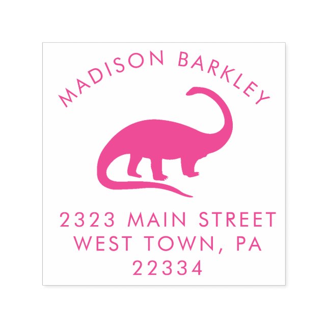 Pink Dinosaur Cute Kid's Dino Return Address Stamp (Design)