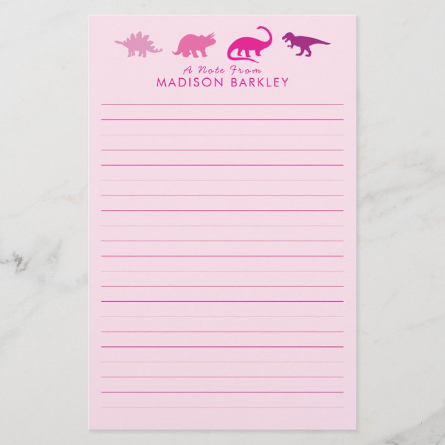 Pink Dinosaur Cute Kid's Dino Stationery (Front)