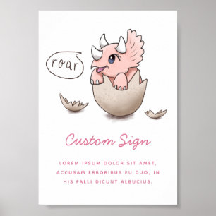Pink Dinosaur Girl Baby Shower Sign