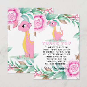 Pink Dinosaur Girl Baby Shower Thank You Cards