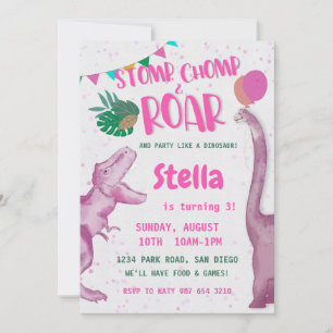 Pink Dinosaur Girl  Invitation
