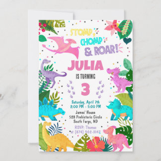 Pink Dinosaur Girl Invitation