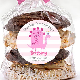 Pink Dinosaur Girl Preschool Graduation Thank You Classic Round Sticker