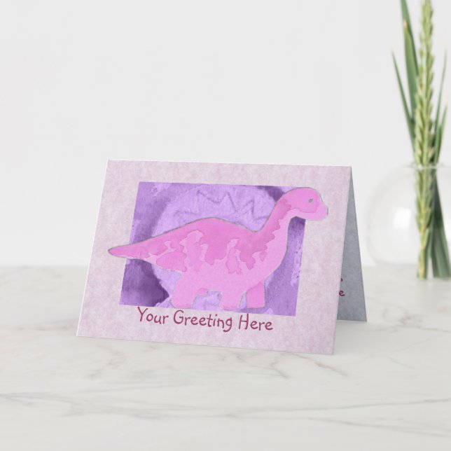 Pink Dinosaur Greeting Card (Front)