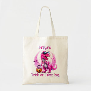 Pink Dinosaur Halloween Trick or Treat Tote Bag