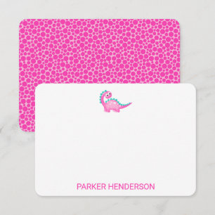 Pink Dinosaur Kids Personalised Stationery Thank You Card