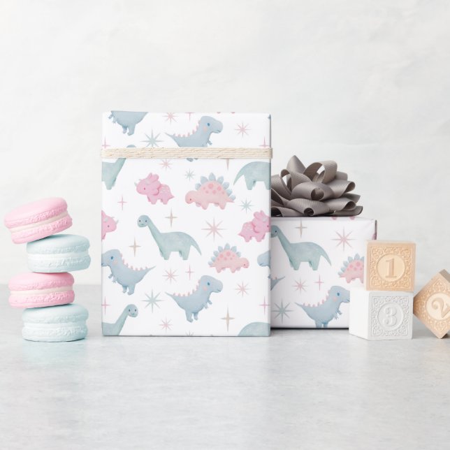 Pink Dinosaur Pattern Wrapping Paper (Baby Shower)