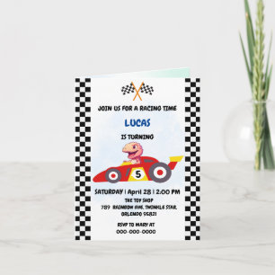 Pink Dinosaur Red Race car boy Fun Birthday party Invitation