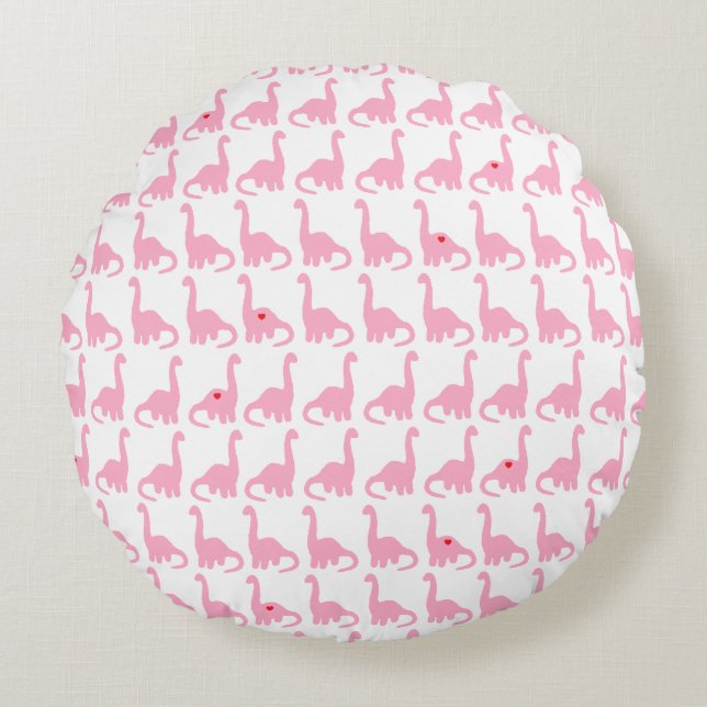 Pink Dinosaur Round Pillow (Front)