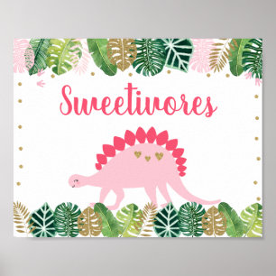 Pink Dinosaur Sweetivores Birthday Food Table Sign