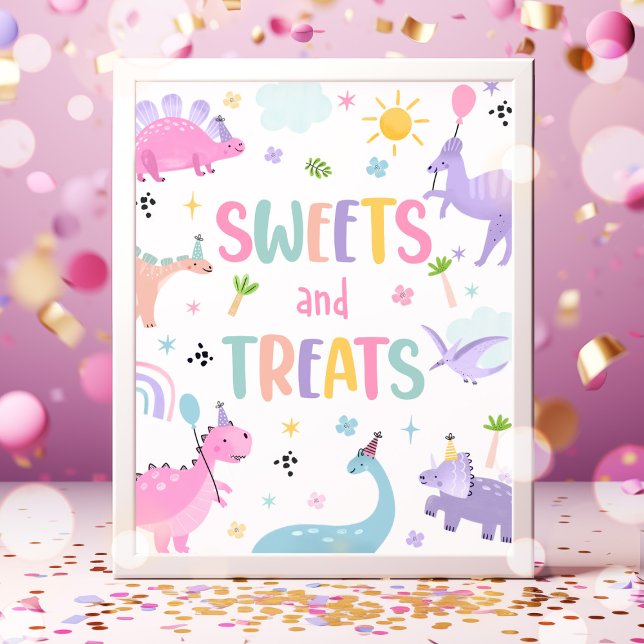 Pink Dinosaur Sweets And Treats Birthday Party Poster (Creator Uploaded)