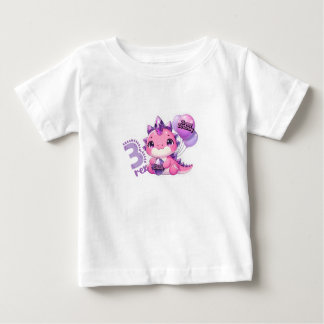 Pink Dinosaur Three Rex 3rd Birthday Party Baby Gi Baby T-Shirt