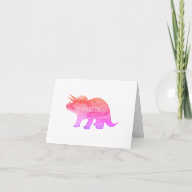Pink Dinosaur Triceratops Thank You Card (Front)