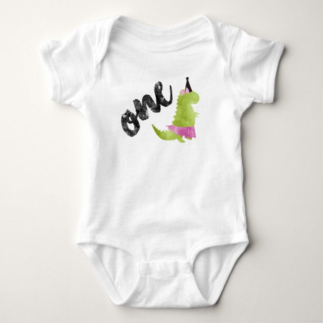 Pink Dinosaur Tutu  Ballerina Party Dino Theme Fun Baby Bodysuit (Front)