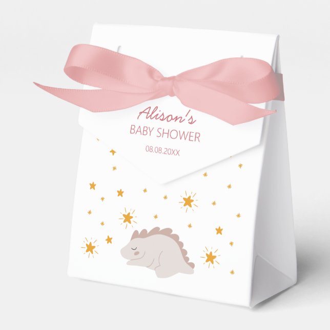 Pink Dinosaur Twinkle Stars Baby Girl Shower Favour Box (Front Side)