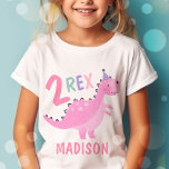 Pink Dinosaur Two Rex 2nd Birthday Party  T-Shirt<br><div class="desc">Pink Dinosaur Two Rex 2nd Birthday Party T-Shirt 
All designs are © PIXEL PERFECTION PARTY LTD</div>