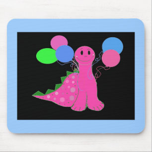PInk Dinosaur with Balloons Mouse Pad