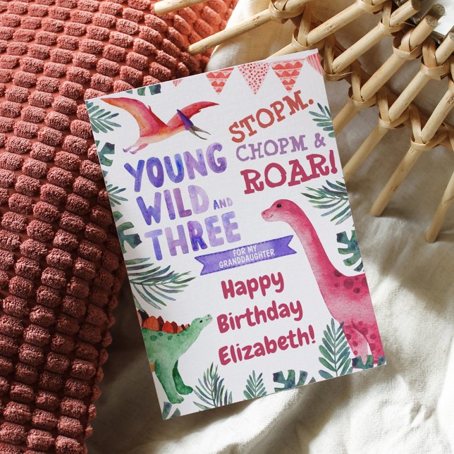 Pink Dinosaur Young Wild and Three 3rd Birthday  (Creator Uploaded)