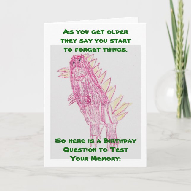 Pink Dinosaurs Birthday Quiz Card (Front)